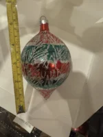 Vintage Jumbo Glass Christmas Ornament Hand Painted Mouth Blown Glitter Teardrop - Image 9
