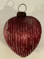 Antique Miniature Glass Christmas Ornament Feather Tree Red Textured Heart