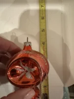 Vintage Glass Christmas Ornament Red Double Ball Indent Drop Atomic MCM - Image 10