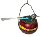 Antique German Blown Glass Bird in Wire Wrapped Nest Basket Christmas Ornament
