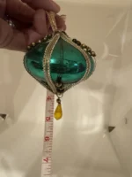 Vintage 1950s West Germany Glass Jewel Teal Ornament Wire Wrapped Teardrop Beads - Image 10