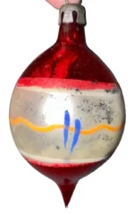Antique Miniature Glass Christmas Ornament Feather Tree Handpainted Teardrop