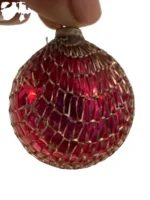 Antique Miniature Glass Christmas Ornament Feather Tree Mesh Covered Japan Red